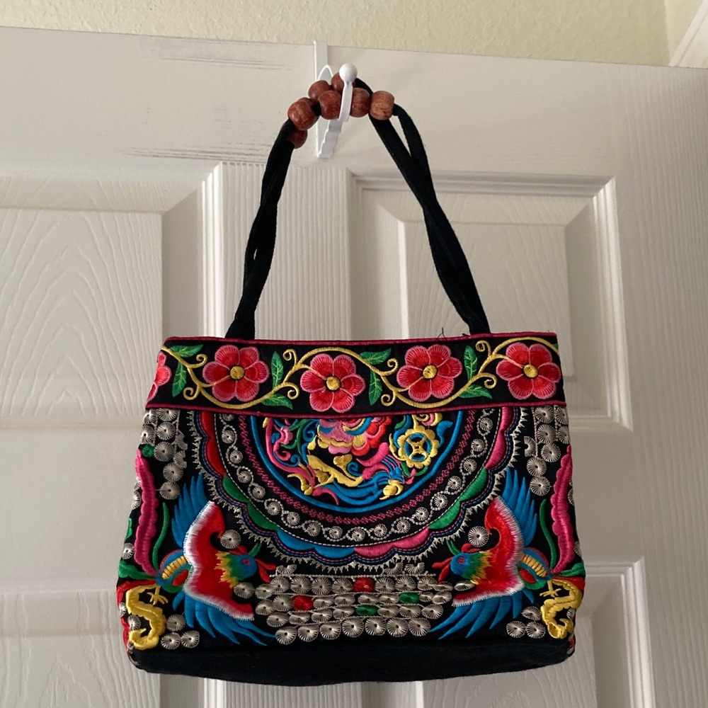 Chinese ethnic Embroidered Black and Multicolor Women's Bag